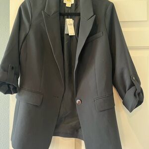 Mauve Black Tailored Blazer with Ruched Sleeves